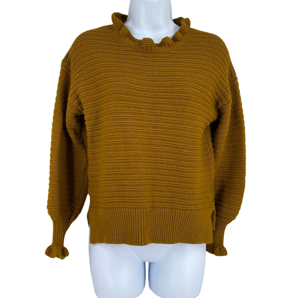 Madewell Sweater Women S Mustard Yellow Cotton Merino Wool Ruffle Neck Knit